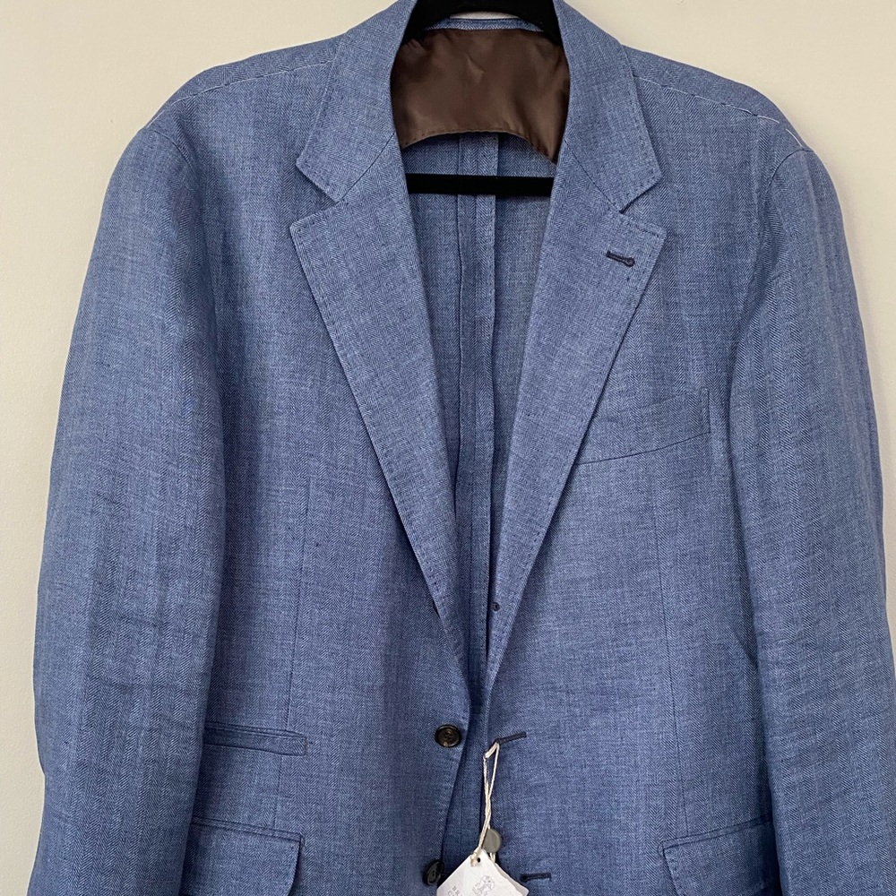 Brunello Cucinelli Denim Blue Herringbone Linen Sport Coat NWT - Sz 40US /50IT